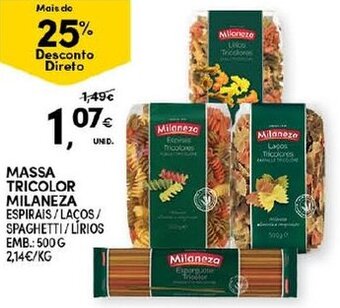 Continente Massa Tricolor Milaneza 500g promoção
