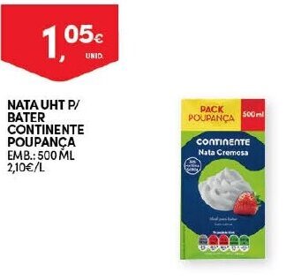 Continente Nata UHT P/ Bater Continente Poupança 500ml promoção