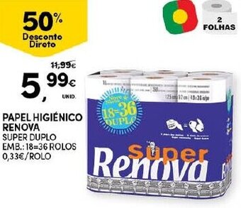 Continente Papel Higiénico Renova 18=36 Rolos promoção