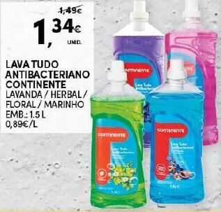 Continente Lava Tudo Antibacteriano Continente 1,5L promoção