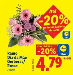 Lidl Ramo Dia da Mãe Gerberas/ Rosas promoção