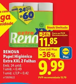 Lidl RENOVA Papel Higiénico Extra XXL 2 Folhas promoção