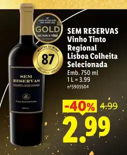 Lidl SEM RESERVAS Vinho Tinto Regional Lisboa Colheita Selecionada promoção
