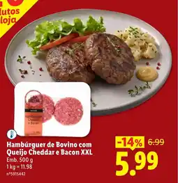 Lidl Hambúrguer de Bovino com Queijo Cheddar e Bacon XXL promoção