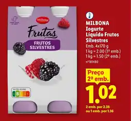 Lidl MILBONA Iogurte Líquido Frutos Silvestres promoção