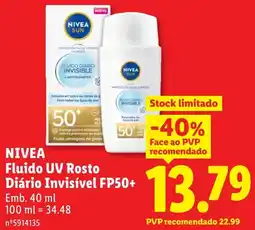 Lidl NIVEA Fluido UV Rosto Diário Invisível FP50+ promoção
