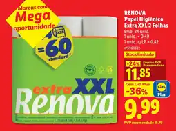 Lidl RENOVA Papel Higiénico Extra XXL 2 Folhas promoção