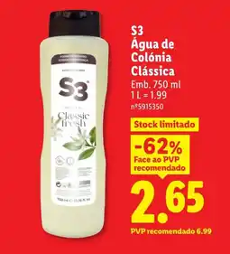 Lidl S3 Água de Colónia Clássica promoção