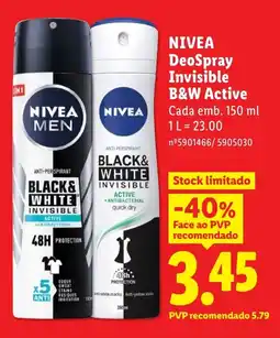 Lidl NIVEA DeoSpray Invisible B&W Active Cada promoção