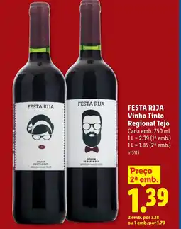 Lidl FESTA RIJA Vinho Tinto Regional Tejo promoção