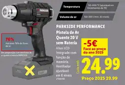 Lidl PARKSIDE PERFORMANCE Pistola de Ar Quente 20 V sem Bateria promoção