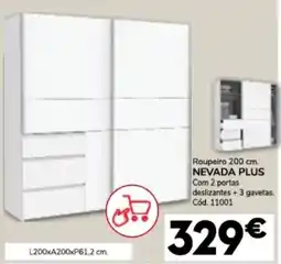 Conforama Roupeiro 200 cm. NEVADA PLUS Com 2 portas deslizantes+3 gavetas. promoção