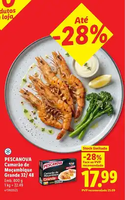 Lidl PESCANOVA Camarão de Moçambique Grande 32/48 promoção