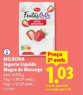 Lidl MILBONA Iogurte Líquido Magro de Morango promoção