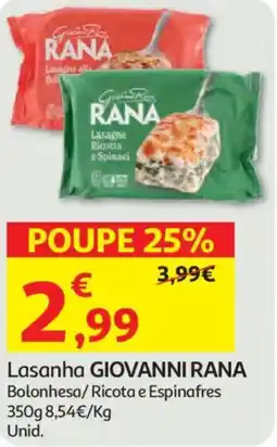Auchan Lasanha GIOVANNI RANA Bolonhesa/Ricota e Espinafres promoção