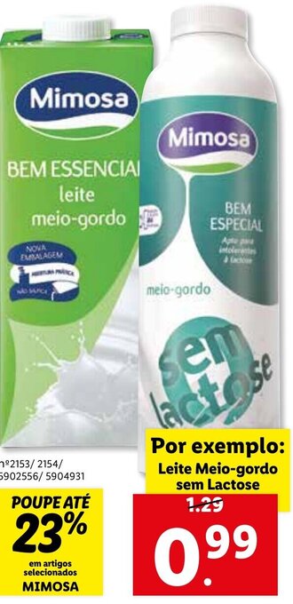 Lidl Mimosa Leite Meio-gordo sem Lactose promoção