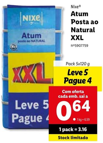 Lidl Nixe Atum Posta ao Natural XXL 5 x 120g promoção