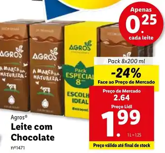 Lidl Agros Leite com Chocolate 8 x 200ml promoção