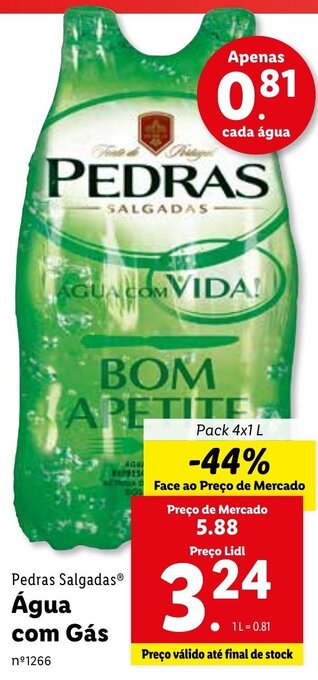 Lidl Pedras Salgadas Água com Gás 4x1L promoção