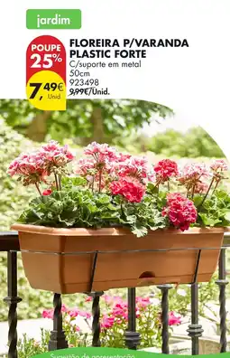 Pingo Doce Floreira p/varanda plastic forte c/suporte em metal 50cm promoção