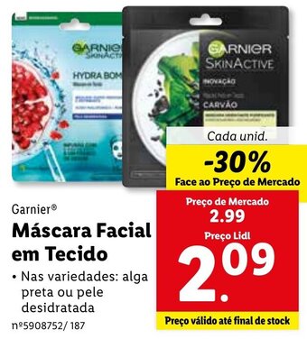 Lidl Garnier Máscara Facial em Tecido promoção