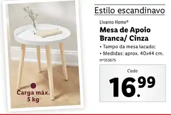 Livarno Home Mesa de Apoio Branca/Cinza 40x44cm