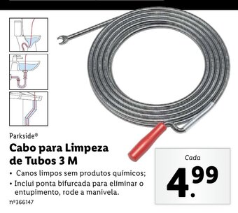 Lidl Parkside Cabo para Limpeza de Tubos 3m promoção
