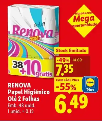 Lidl RENOVA Papel Higiénico Olé 2 Folhas promoção
