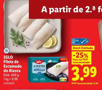 Lidl IGLO Filete de Escamudo do Alasca promoção