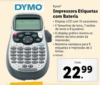 Lidl Dymo Impressora Etiquetas com Bateria promoção