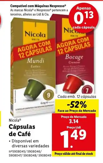 Lidl Nicola Cápsulas de Cafe promoção