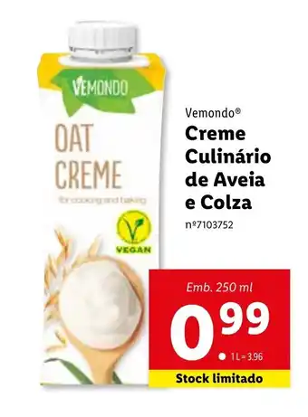 Lidl Vemondo Creme Culinario de Aveia e Colza promoção