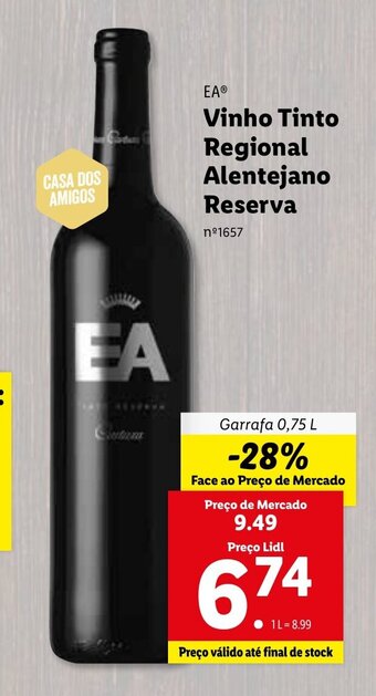 Lidl EA Vinho Tinto Regional Alentejano Reserva promoção