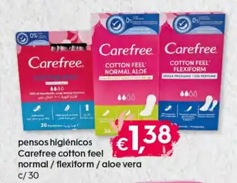 Bolama Pensos Higiénicos Carefree Cotton Feel Normal/Flexiform/Aloe Ver c/30 promoção
