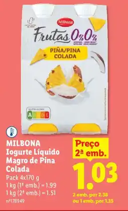 Lidl MILBONA Iogurte Líquido Magro de Pina Colada promoção