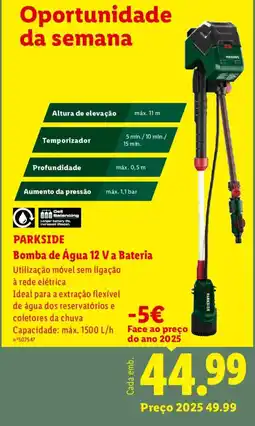 Lidl PARKSIDE Bomba de Água 12 V a Bateria promoção
