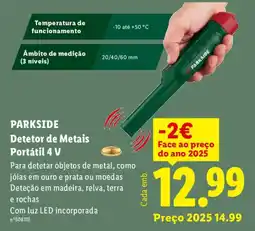 Lidl PARKSIDE Detetor de Metais Portátil 4 V promoção
