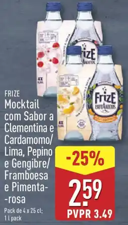 ALDI FRIZE Mocktail com Sabor a Clementina e Cardamomo/ Lima, Pepino e Gengibre/ Framboesa e Pimenta- -rosa promoção