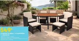 Bricomarché Conjunto mesa +4 cadeirões +4 bancos promoção