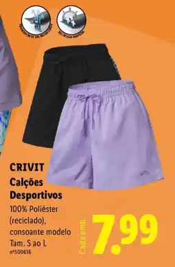 Lidl CRIVIT Calções Desportivos 100% Poliéster promoção