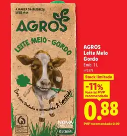 Lidl AGROS Leite Meio Gordo promoção