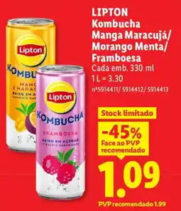 Lidl LIPTON Kombucha Manga Maracujá/ Morango Menta/ Framboesa promoção