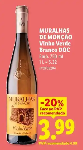 Lidl MURALHAS DE MONÇÃO Vinho Verde Branco DOC promoção