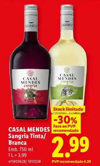Lidl CASAL MENDES Sangria Tinta/ Branca promoção