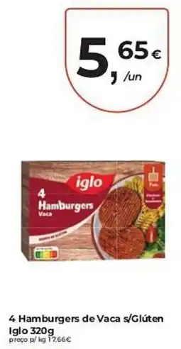 Aqui é fresco 4 Hamburgers de Vaca s/Glúten Iglo promoção