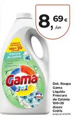Aqui é fresco Det. Roupa Gama Líquido Frescura de Colónia 100+20 doses Grátis promoção