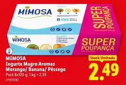 Lidl MIMOSA Iogurte Magro Aromas Morango/ Banana/ Pêssego promoção