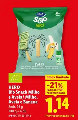 Lidl HERO Bio Snack Milho e Aveia/ Milho, Aveia e Banana promoção