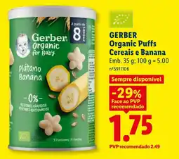 Lidl GERBER Organic Puffs Cereais e Banana promoção