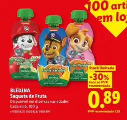 Lidl BLÉDINA Saqueta de Fruta promoção
